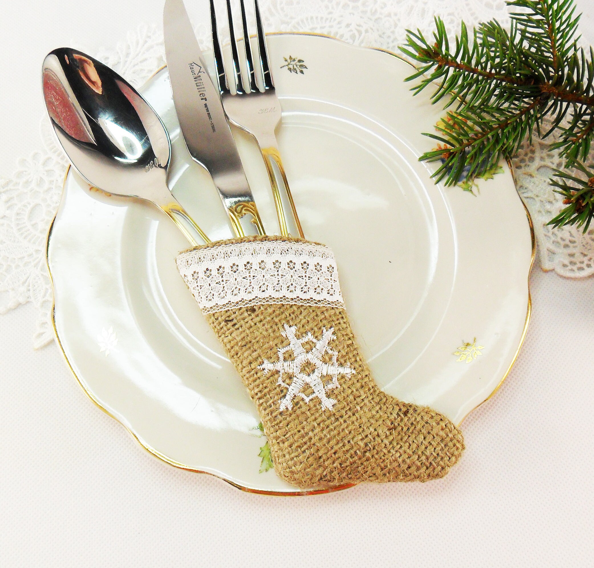 Christmas Silverware Holder Christmas Table Decor Jute