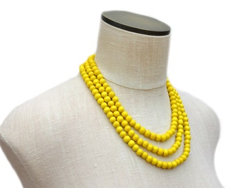 yellow necklace / yellow beaded necklace / yellow statement necklace / multi strand necklace / yellow bridesmaid necklace / yellow jewelry