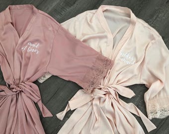 SALE-Bridesmaid robes-Bridesmaid Gifts-Custom Wedding Robes-Gift for Bride-Satin Lace Robes-Bridal Party Gift-Getting Ready Robe-Bride Robe
