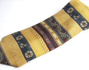 BILL BLASS SILK Gold,Blue & Red Striped Print Silk Tie