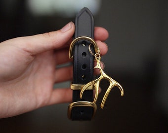 Black leather dog collar - side medium (12.5 to 15 inches)