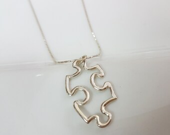 Autism necklace Sterling silver, Autism awareness necklace, Puzzle piece necklace
