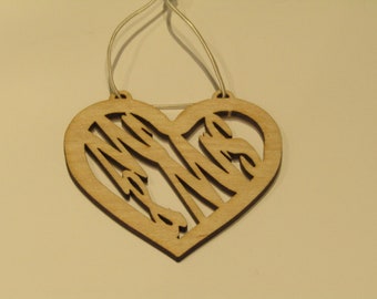 MR & Mrs Hanging Heart, wedding gift, Bride and Groom, plywood laser cut.