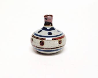 Small Bud Vase | Vintage Hand Made Vase | Miniature Bud Vase | Flower Vase | Incense Holder | Blue and Red Vase | Pottery