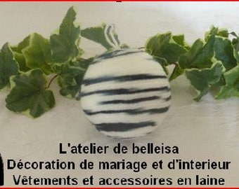 Christmas hanging ornament made with black and white wool