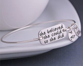 Nursing Graduation She Believed She Could So She Did Bracelet, Graduation Jewelry Gift, Graduation Gift, Inspirational Bangle