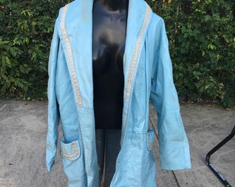 Vintage Light Blue Leather Jacket