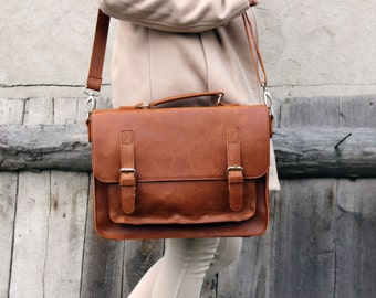Brown leather messenger bag, leather satchel, handmade leather bag, leather shoulder bag
