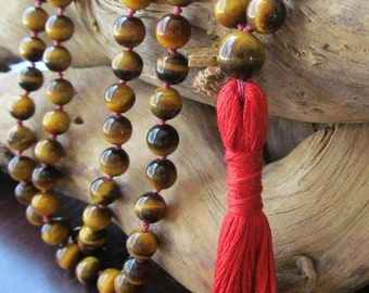 Tiger Eye Mala Beads, 108 Bead Mala, Mala Necklace, Tigereye Mala, Tassel Necklace, Prayer Beads ,Yoga Jewelry, Japa Mala, Meditation