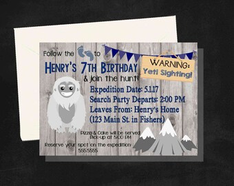 DIGITAL Yeti (Big Foot or Sasquatch) Birthday Boy Party Invitation