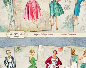 75% OFF SALE Retro Fashion - Digital Collage Sheet Digital Cards C125 Printable Download Image Tags Digital Atc Cards ACEO Fashion Cards