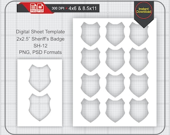 2x2.5" Sheriff's Badge Tag/Label Template Instand Download, Make Your Own Template Png and Psd Formats, Transparent Background