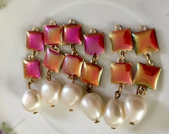 Vintage Pinkish Peach Findings that Glow with Large Faux Pearls color changing