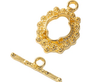 2 Gold Plated Oval Toggle Clasps w/Floral Design 23 x 16mm (B198a)
