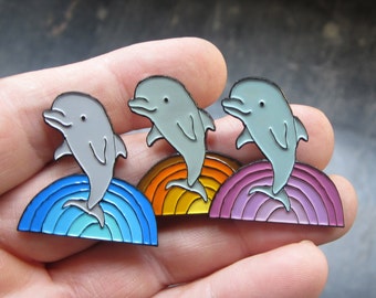 Dolphin Pin - Enamel Dolphin Pin - Rainbow Waves Pin - Ride the Waves