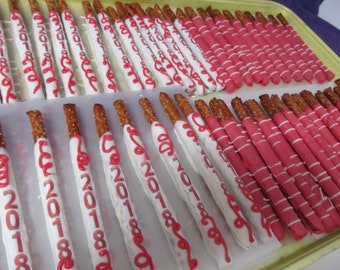 Graduation dipped in chocolate pretzels rods 24