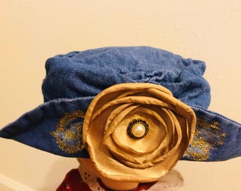 Embellished Denim Floppy Hat
