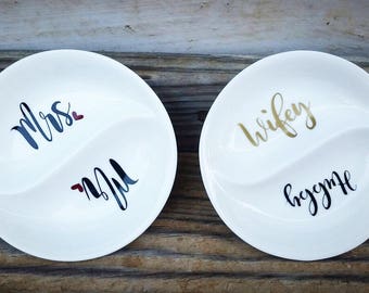 Ring dish, engagement gift, couples gift, hubby/wifey, engagement gift for couple, gift for bride, bridal shower gift,double ring dish