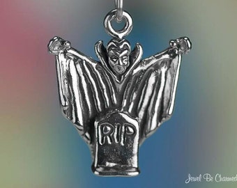 Sterling Silver Dracula Charm Vampire Halloween Monster 3D Solid .925