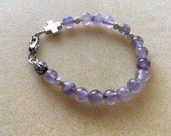 rosary genuine bracelet garnet guide goldtone amethyst