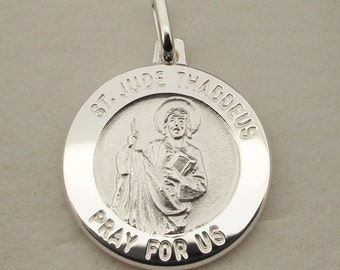 Silver St Jude Thaddeus Medal Pendant or Necklace - Patron Saint of Lost Causes Hospital Workers - Personalised Saint Jude for Him Her