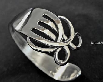 Unique fork bracelet, Stainless steel cuff, Metalwork bracelet, Solid steel bracelet, Steel anniversary, 11th Anniversary, Anniversary gift
