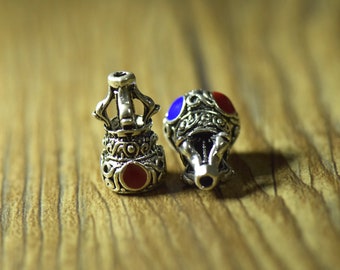 15mm x 20mm Silver Metal Spacer Beads with Blue and Red Enamel