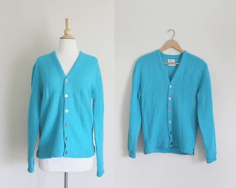 1960s Mohair Cardigan | Mens Cardigan | Grunge Jacket | Turquoise Jacket | Grandpa Cardigan | Grunge Cardigan | Medium