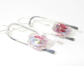 Handmade Sterling Silver Earrings Silvery Blue on Fuchsia - Prima Donna Beads