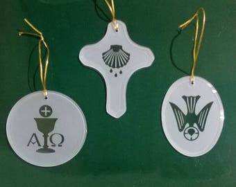 Etched Christmas Ornament with Christian Symbols - Full Set