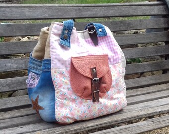 Patchwork and leather tote bag