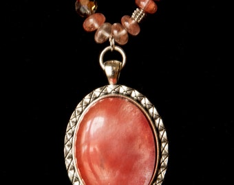 Translucent Pink Cobochon Necklace