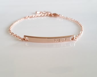 Personalized Rose Gold Jewelry, Rose Gold Personalized Bracelet, Dainty Bar Bracelet, Rose Gold Custom Bracelet
