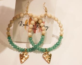 Cream/teal arrowhead earrings