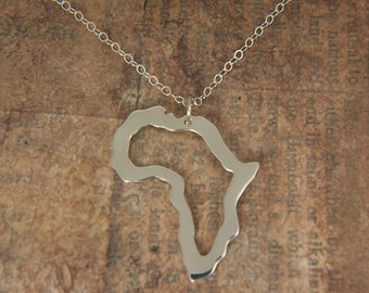 Africa Necklace - Africa pendant with sterling silver chain - Adoption necklace - Collar áfrica silueta