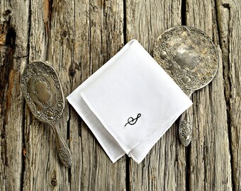 Hand Rolled Embroidered Pocket Square, Irish Linen Hand Embroidered Monogrammed Handkerchief, Formal Initial Hankerchief, Hand Embroidery