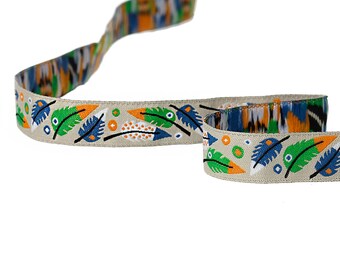 Ribbon woven theme feathers multicolor 16mm - SC64656.