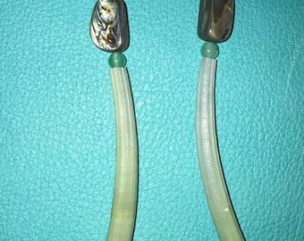 Green Dentillium Abalone Earrings