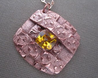 gemstone necklace, copper necklace, copper jewelry, topaz necklace, metal pendant, copper pendant, topaz pendant, metal clay jewelry