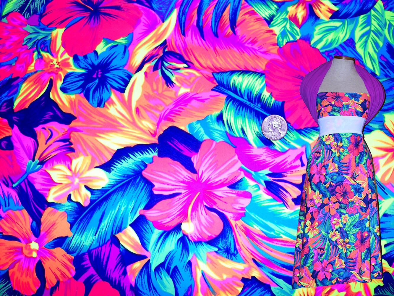 Neon Floral Print Fabric Neon Print Stretch Fabric Four Way Stretch