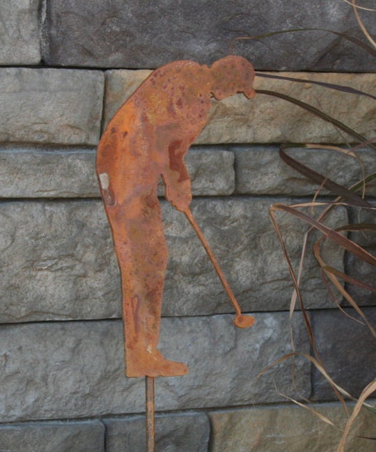 Metal Golfer Yard Stake, golf garden art, golf course landscape art