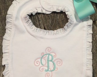 Elegant Scroll Monogrammed Ruffled Bib