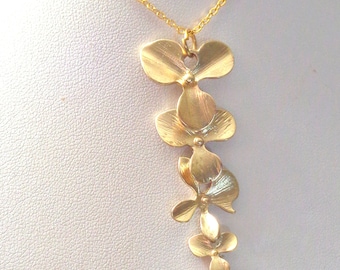 Matte Gold Necklace, Gold Orchid Necklace Orchid Necklace, Matte Gold Flower Necklace, Bridesmaid Necklace, Wedding Jewelry