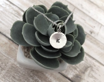 Tiny Hand Stamped Initial Necklace