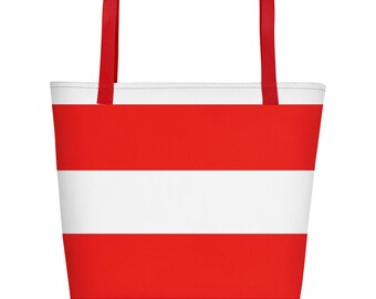 Red and White tote bag, Stripe Beach Bag, Summer bag, Vacation bag, Weekend bag, Bag for trip, Overnight bag