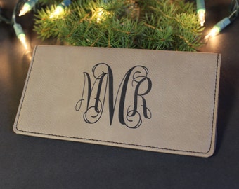 Personalized Faux Leather Checkbook Cover, Monogrammed Check Book Cover, Check Book Pocket, Engraved Checkbook Cover, Check Book Cover