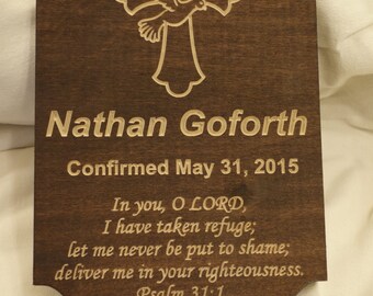 Inscribed wooden confirmation plaque