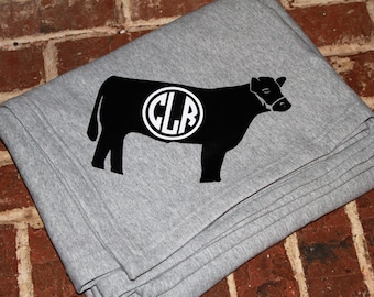Cow Sweatshirt Stadium Blanket, personalized sweatshirt blanket, personalized blanket, monogrammed blanket, personalized throw