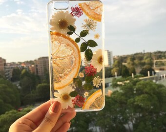 Handmade phone case/ pressed flower phone case/ pressed fruit phone case/ dried flower phone case/ iphone cases/ iphone 6, 6s/ 7, 7s plus