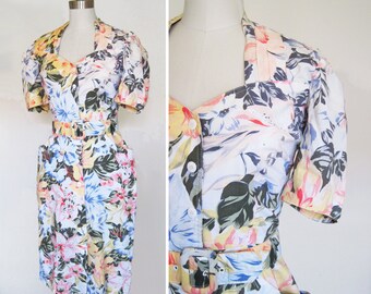 Vintage 80s Floral Grunge Sheath Dress sz Medium